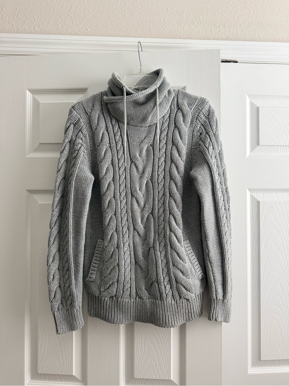 L.L. Bean Light Gray Cable Turtleneck Sweater